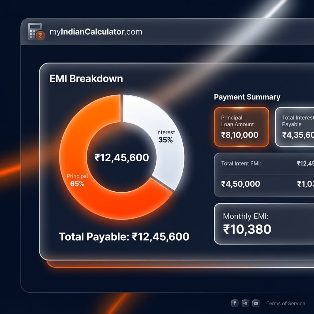 Home Loan EMI Calculator Online Calculator India - Result Preview and Financial Dashboard